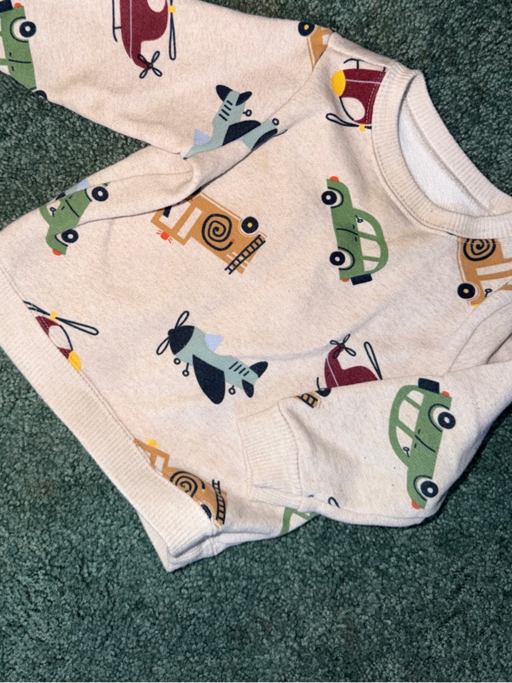 Neutral Kids Sweatshirt with Colorful Vehicle Prints